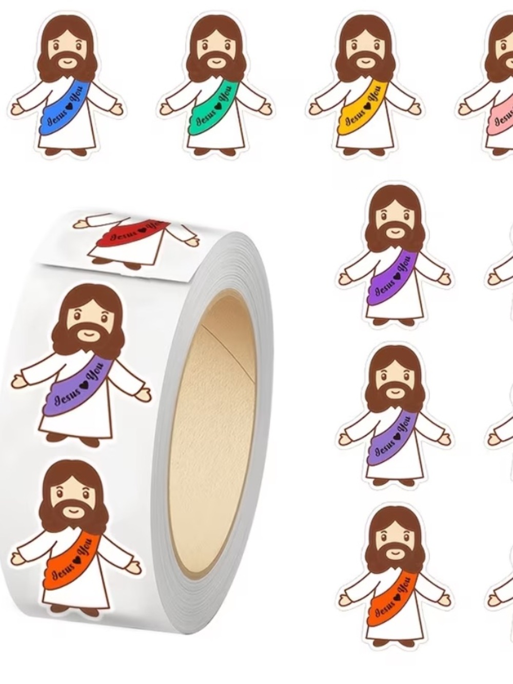 🆕 JESUS LOVES YOU: Religious Character Sticker Set of 50 - Multicolor